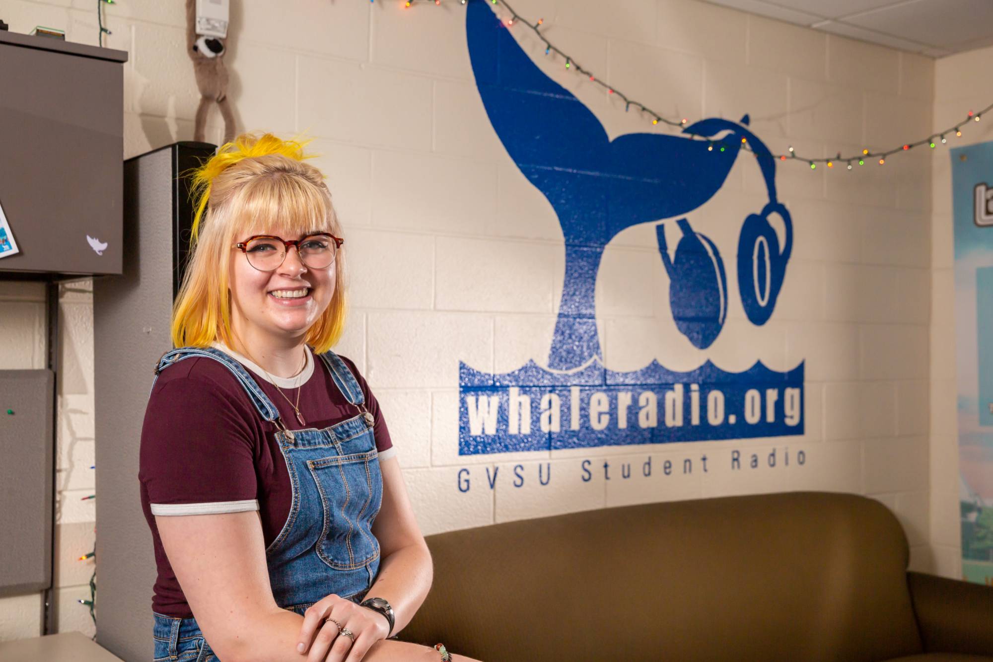 Rachel Syrba by the Whale Radio wall.